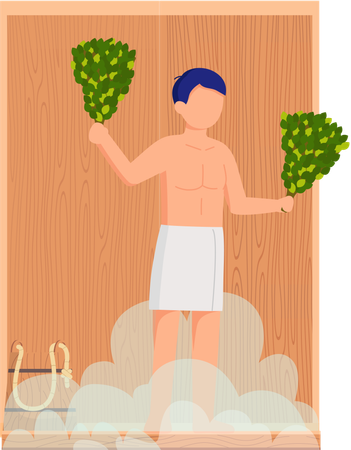 Boy taking sauna bath  Illustration