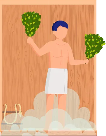 Boy taking sauna bath  Illustration
