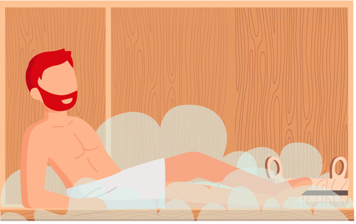 Boy taking sauna spa  Illustration