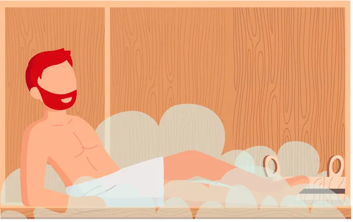 Boy taking sauna spa  Illustration