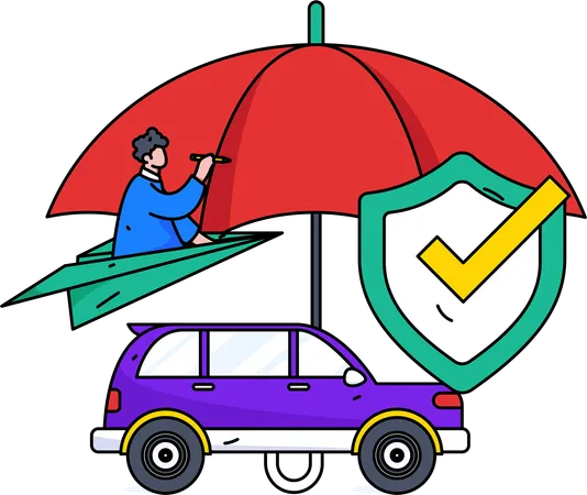 Boy taking secured car insurance  Illustration