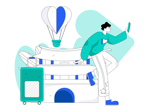 Boy taking selfie during trip  Illustration