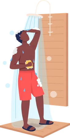 Boy taking shower  Illustration