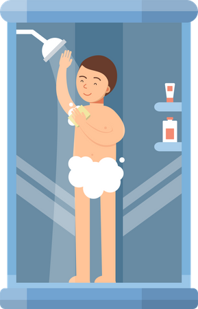 Boy taking shower Illustration