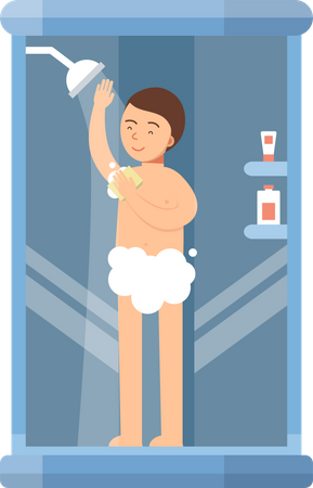 Boy taking shower  Illustration