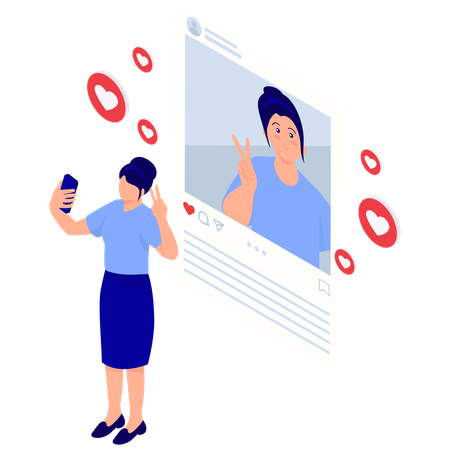 Boy taking social media selfie  Illustration