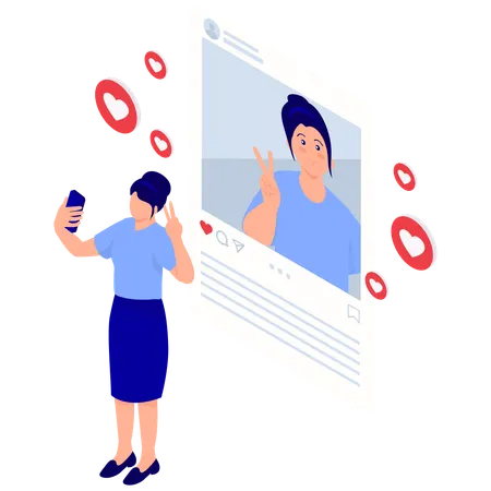 Boy taking social media selfie  Illustration