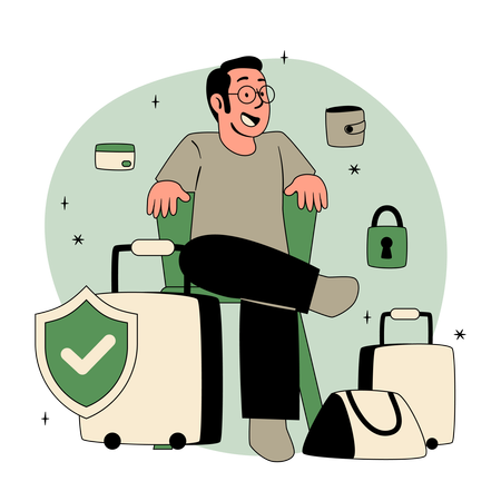 Boy taking travel insurance  Illustration