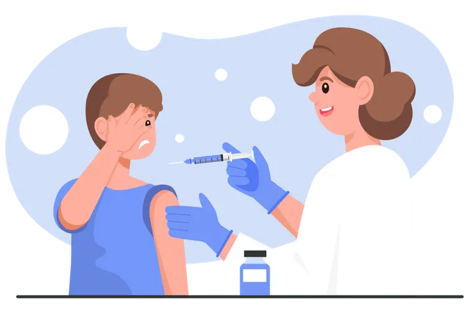 Boy taking vaccine shot  Illustration