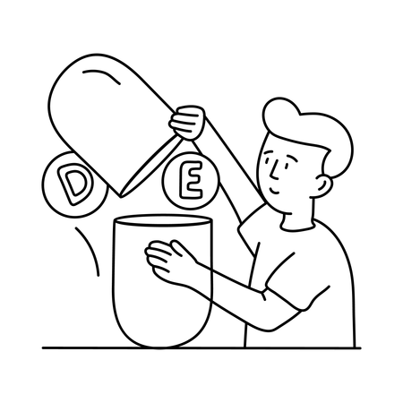 Boy taking vitamins pills  Illustration