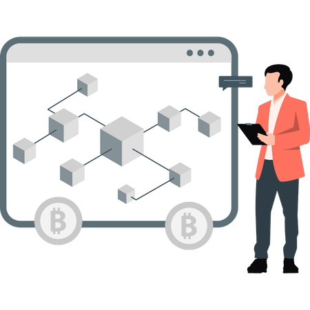 Boy talking about bitcoin networking  Illustration