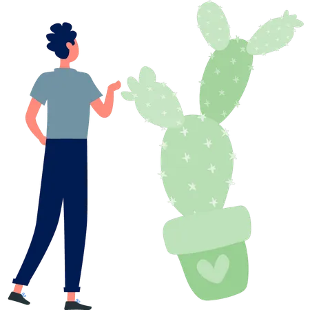 Boy talking about cactus plant  Illustration