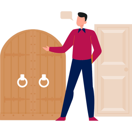 Boy talking about door locker  Illustration