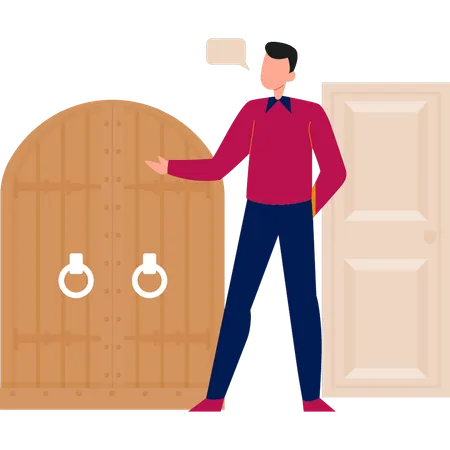 Boy talking about door locker  Illustration