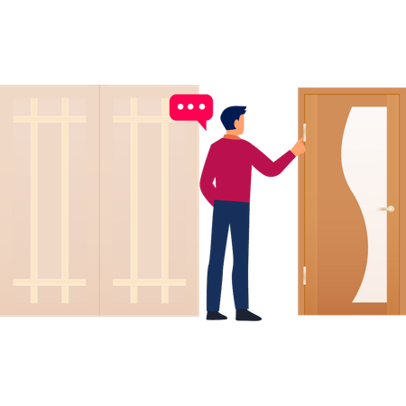 Boy talking about door way  Illustration