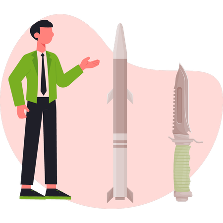 Boy talking about knives  Illustration