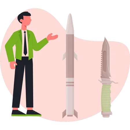 Boy talking about knives  Illustration
