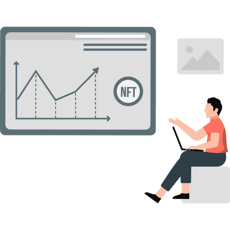 Boy talking about NFT rising graph  Illustration