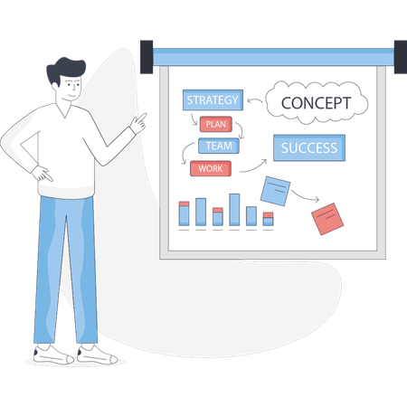 Boy talking about presentation board  Illustration