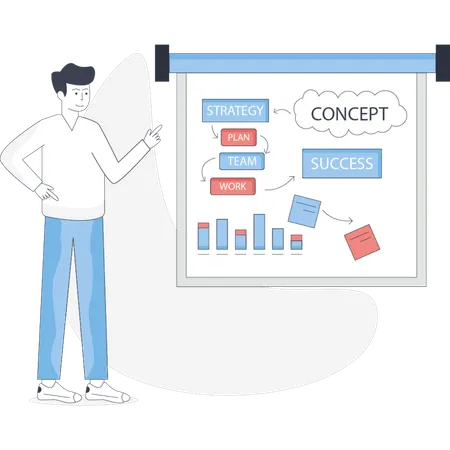 Boy talking about presentation board  Illustration