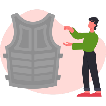 Boy talking about protection shield  Illustration