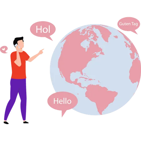 Boy talking all over the world  Illustration