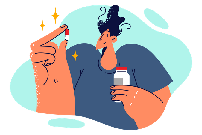 Boy talking medicine  Illustration