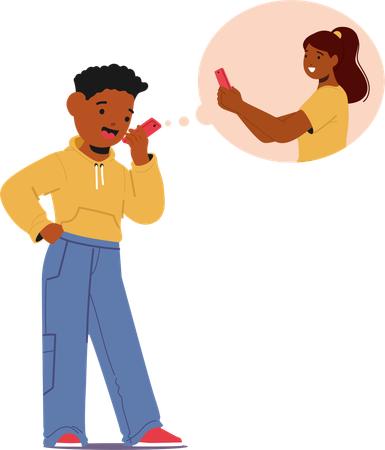 Boy Talking On Phone With Friend  Illustration