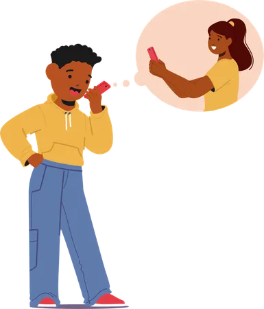 Boy Talking On Phone With Friend  Illustration