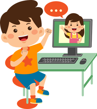 Boy talking on video call  Illustration