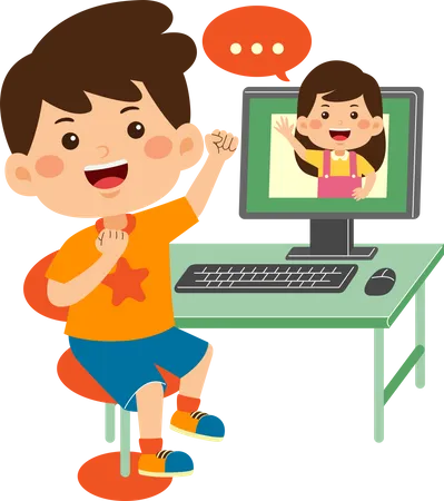 Boy talking on video call  Illustration