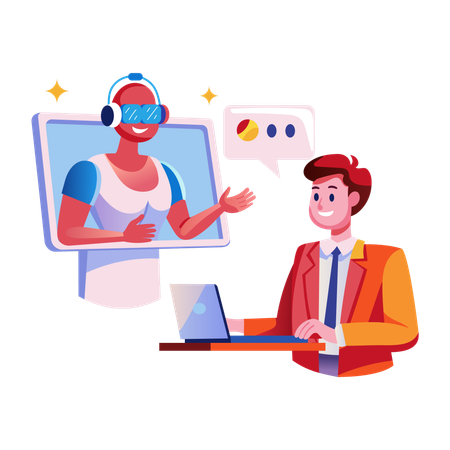 Boy talking to ai assistant  Illustration