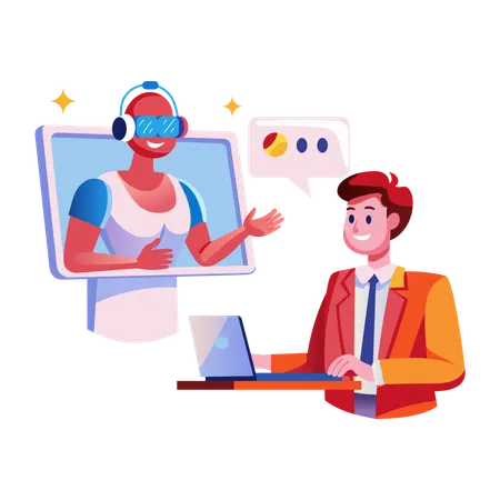 Boy talking to ai assistant  Illustration