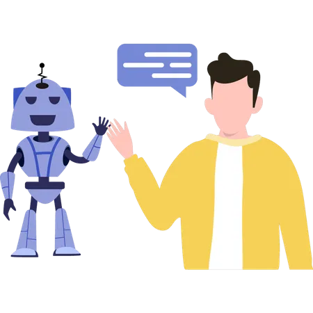 The Boy Is Talking To The Robot Illustration
