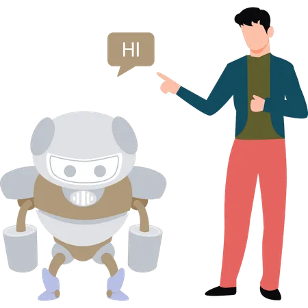 A Boy Stands Near An Artificial Intelligence Robot Illustration