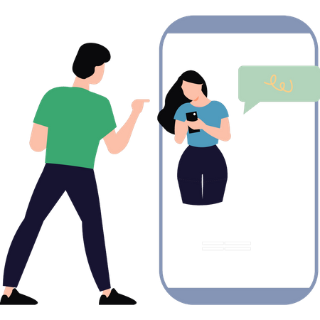 Boy talking to girl on mobile  Illustration