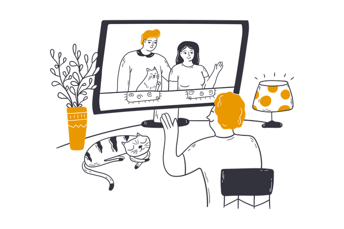 Boy talking to his long distance parents through video call  Illustration