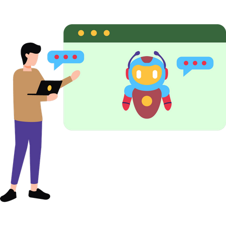 Boy talking to online robot  Illustration