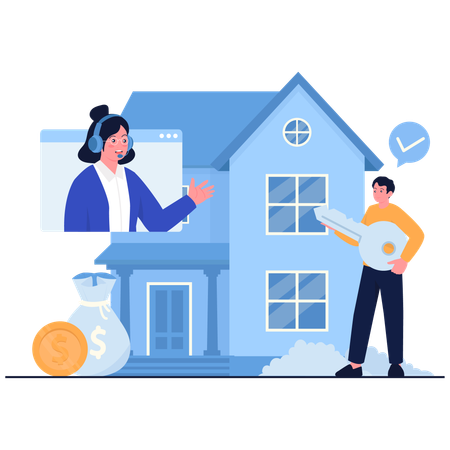 Boy talking to Real Estate Support  Illustration