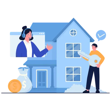 Boy talking to Real Estate Support  Illustration