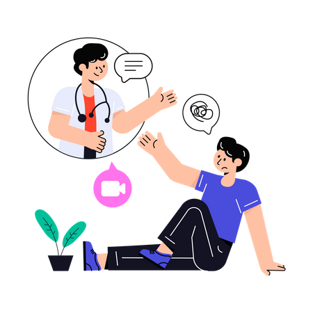 Boy talking to virtual therapist doctor  Illustration