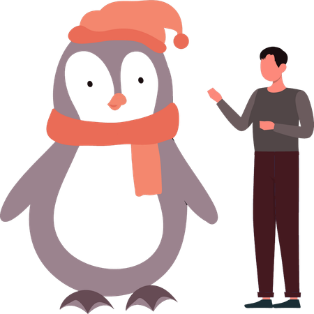 Boy talking with penguin  Illustration