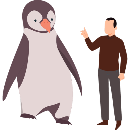 Boy talking with penguin  Illustration