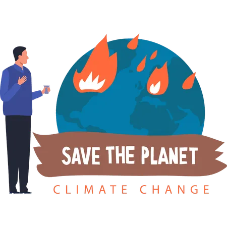 Boy talks about save the planet from climate change  Illustration