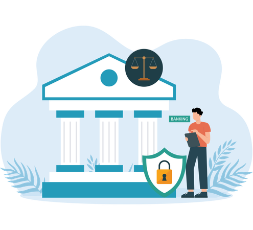 Boy telling about bank security  Illustration