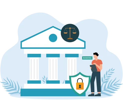 Boy telling about bank security  Illustration