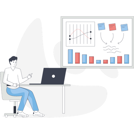 Boy telling about business data analysis  Illustration