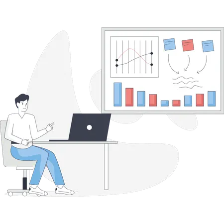 Boy telling about business data analysis  Illustration