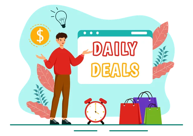 Boy telling about daily deals  Illustration