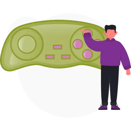 Boy  telling about game equipment  Illustration
